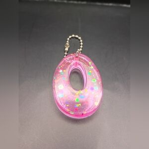 Handmade Neon Pink Glitter Epoxy Resin Letter O Keychain Charm Accessories